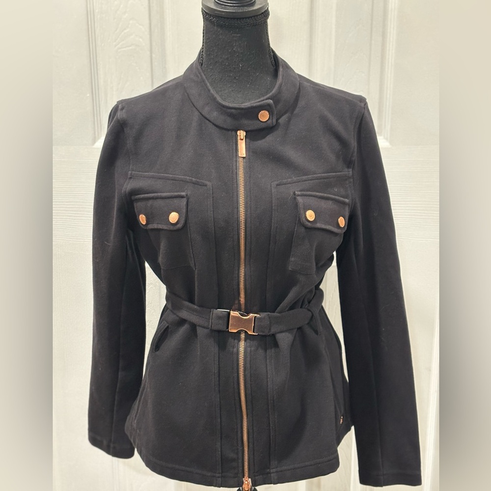 ARMANI EXCHANGE  BELTED BLACK UTILITY JACKET WITH ROSE GOLD HARDWARE SIZE M